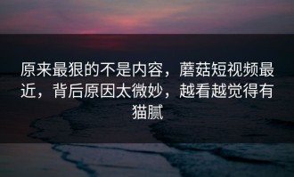 原来最狠的不是内容，蘑菇短视频最近，背后原因太微妙，越看越觉得有猫腻