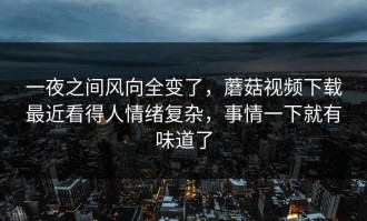 一夜之间风向全变了，蘑菇视频下载最近看得人情绪复杂，事情一下就有味道了