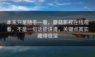 本来只是随手一看，蘑菇影视在线观看，不是一句话能讲清，关键点其实藏得很深