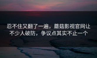 忍不住又翻了一遍，蘑菇影视官网让不少人破防，争议点其实不止一个