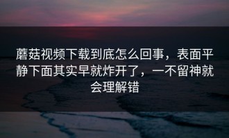蘑菇视频下载到底怎么回事，表面平静下面其实早就炸开了，一不留神就会理解错