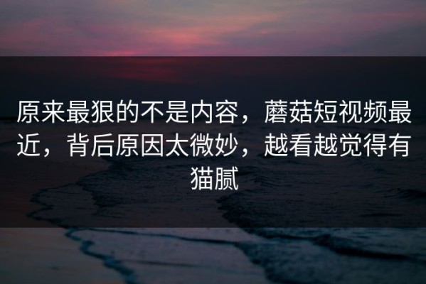 原来最狠的不是内容，蘑菇短视频最近，背后原因太微妙，越看越觉得有猫腻