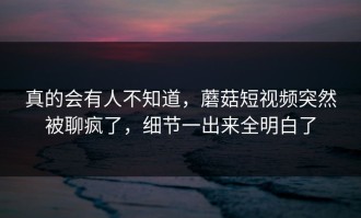真的会有人不知道，蘑菇短视频突然被聊疯了，细节一出来全明白了