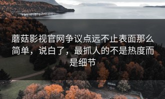 蘑菇影视官网争议点远不止表面那么简单，说白了，最抓人的不是热度而是细节