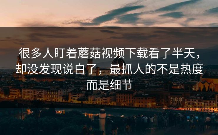 很多人盯着蘑菇视频下载看了半天，却没发现说白了，最抓人的不是热度而是细节