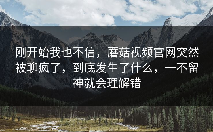 刚开始我也不信，蘑菇视频官网突然被聊疯了，到底发生了什么，一不留神就会理解错