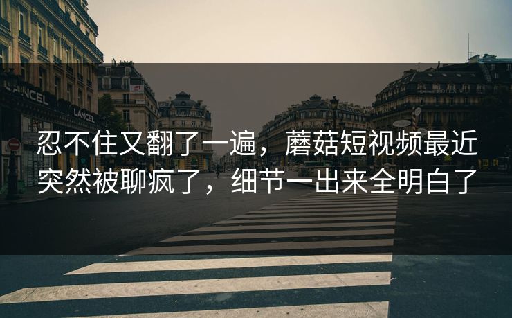 忍不住又翻了一遍,蘑菇短视频最近突然被聊疯了,细节一出来全明白了 忍不住又翻了一遍,蘑菇短视频最近突然被聊疯了,细节一出来全明白了